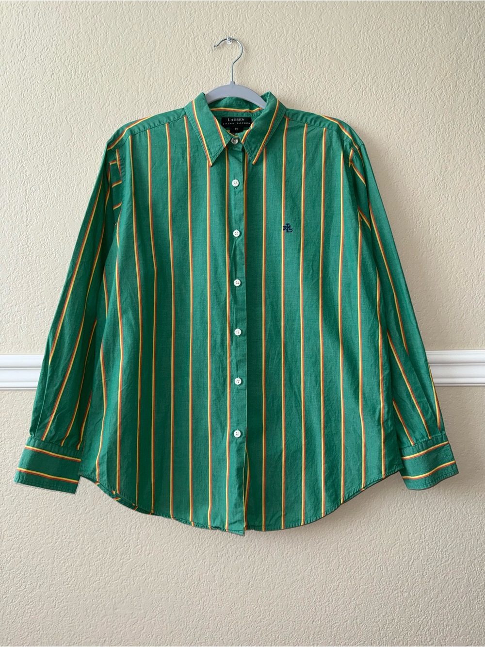 Vintage Ralph Lauren 100% Cotton Button Down Kelly Green Collared Shirt 14 Large